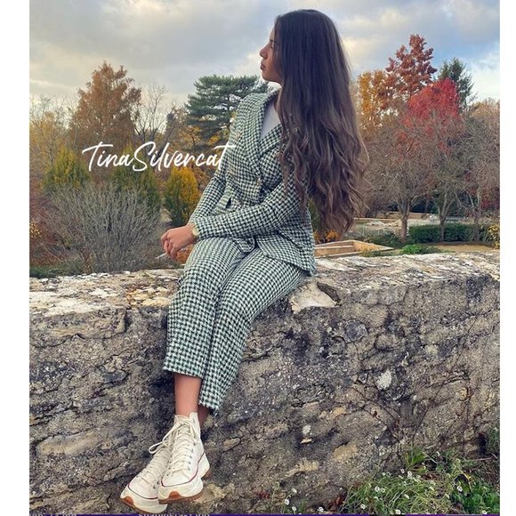 BLOGGER'S FAVE! Zara Tweed Flared Pants White/Green Sz M NWT - Picture 9 of 14